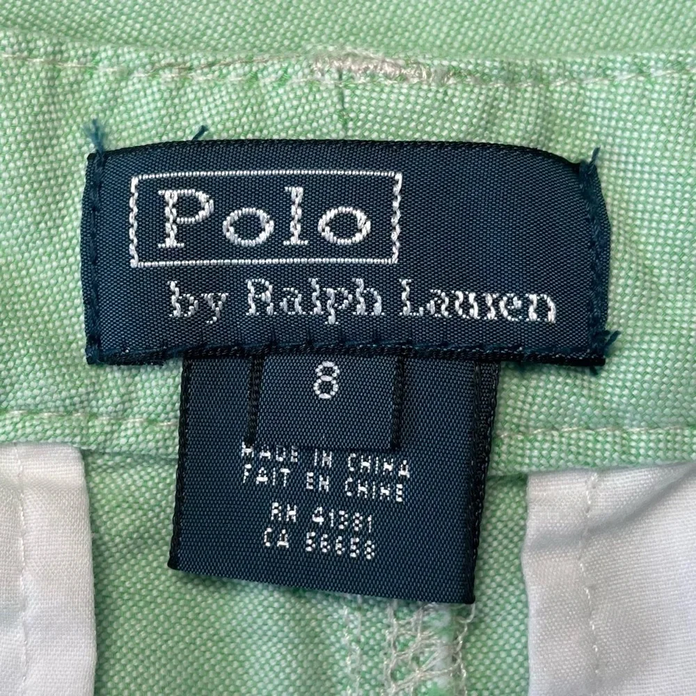 VTG Polo Ralph Lauren Kids 8 Mint Green Classic Khaki Pants Chinos Yellow Pony